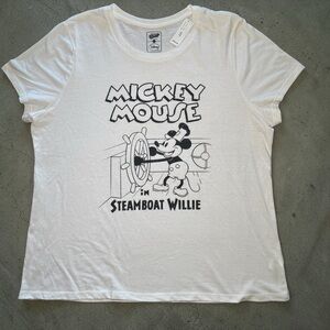Disney Steamboat Willie Graphic Mickey Mouse T Shirt White Womens XXL NWT